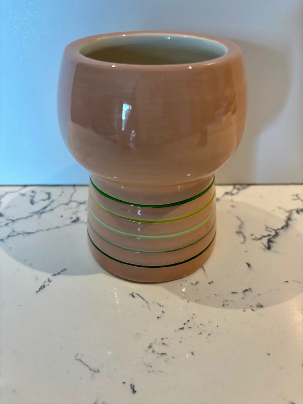 Opalhouse Ceramic Face Vase with Green Stripe Accents